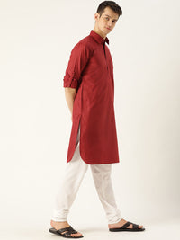SOJANYA Men Maroon Solid Pathani Kurta