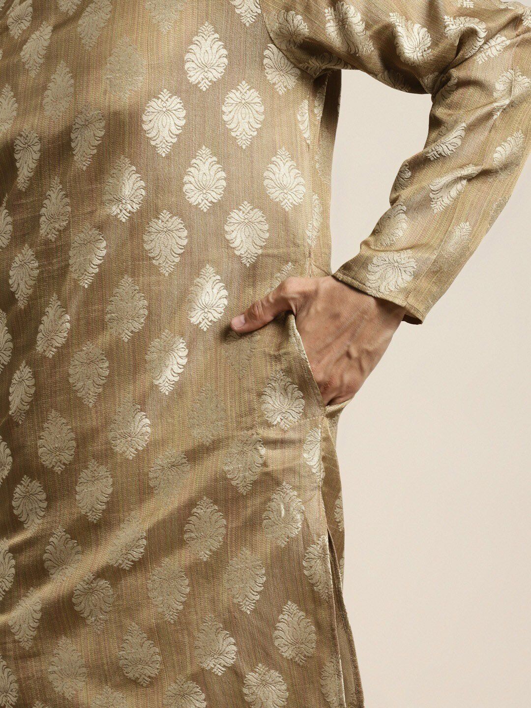 SOJANYA Ethnic Motifs Woven Design Angrakha Jacquard Silk Kurta With Churidar