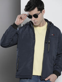 The Indian Garage Co Men Slim Fit Zip-Front Hooded Bomber Jacket