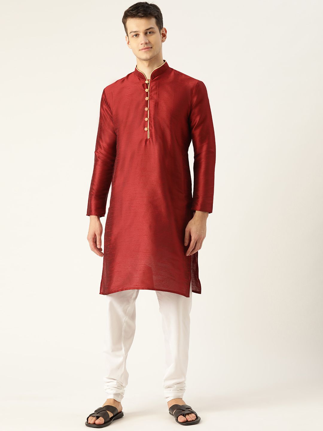 SOJANYA Men Maroon Solid Straight Kurta