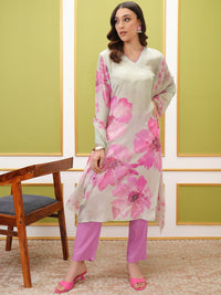 Vishudh V Neck Floral Printed Regular Kurta with Trousers & With Dupatta
