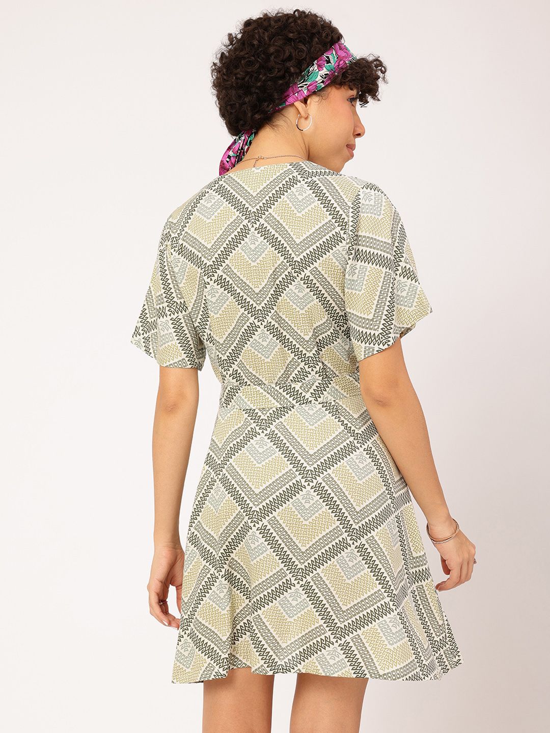 DressBerry Printed A-Line Mini Dress with Belt