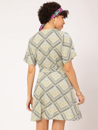 DressBerry Printed A-Line Mini Dress with Belt
