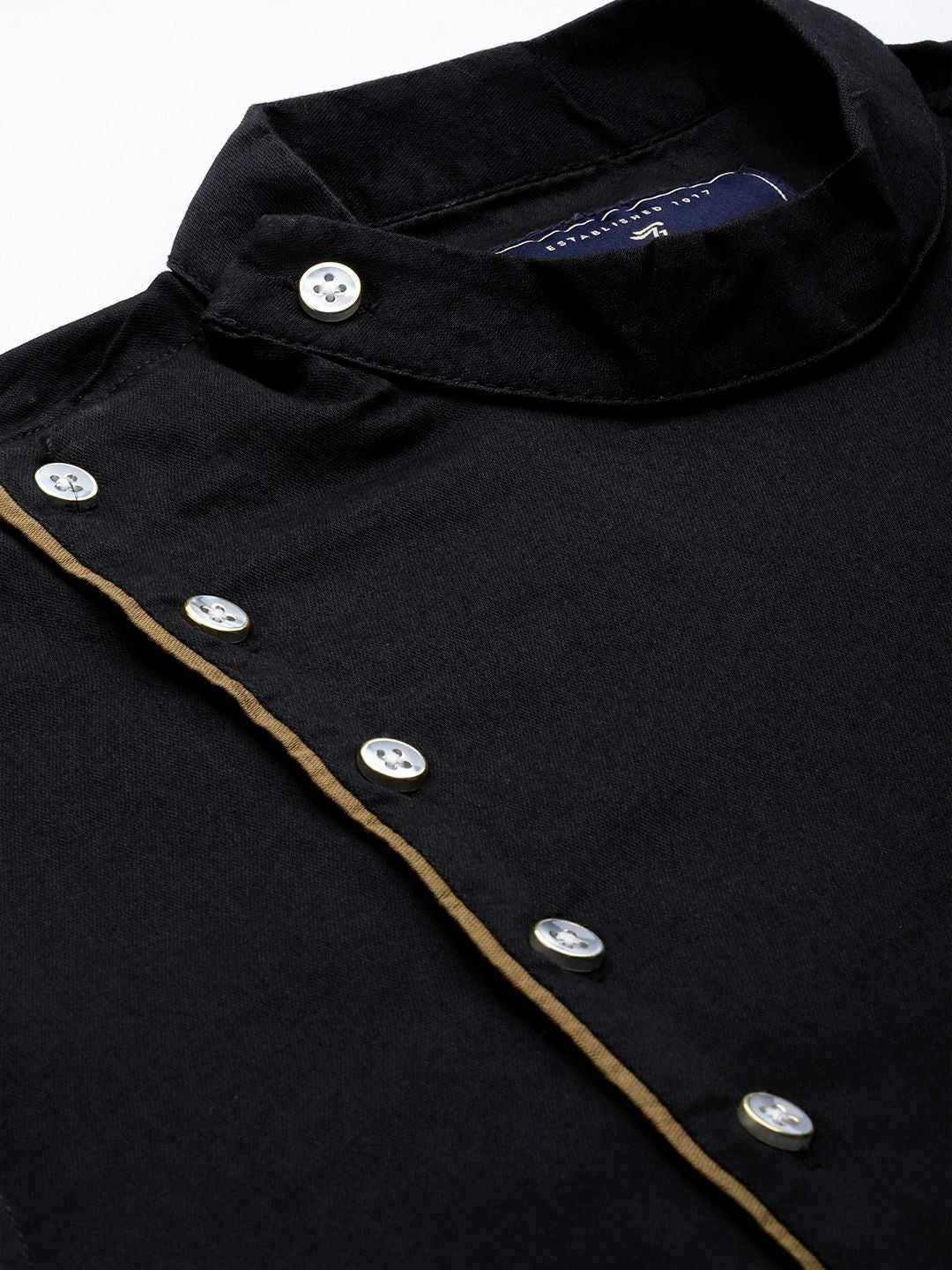 The Indian Garage Co Men Black Cotton Solid Asymmetric Kurta