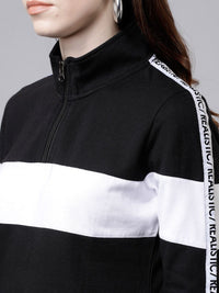 Tokyo Talkies Women Black & White Colourblocked Pullover Sweatshirt