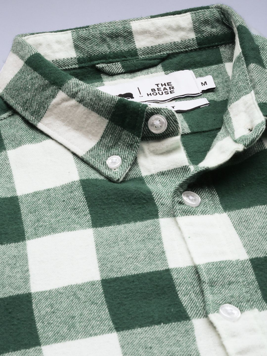 THE BEAR HOUSE Men Green Slim Fit Gingham Checks Checked Casual Shirt