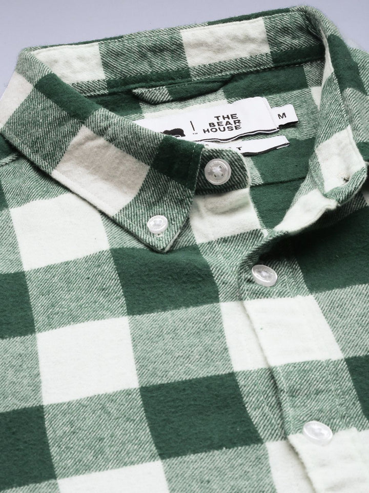 THE BEAR HOUSE Men Green Slim Fit Gingham Checks Checked Casual Shirt