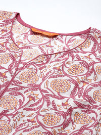 Indo Era Women Floral Printed Pure Cotton Anarkali Kurta