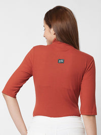 SPYKAR Women Brown High Neck Slim Fit T-shirt