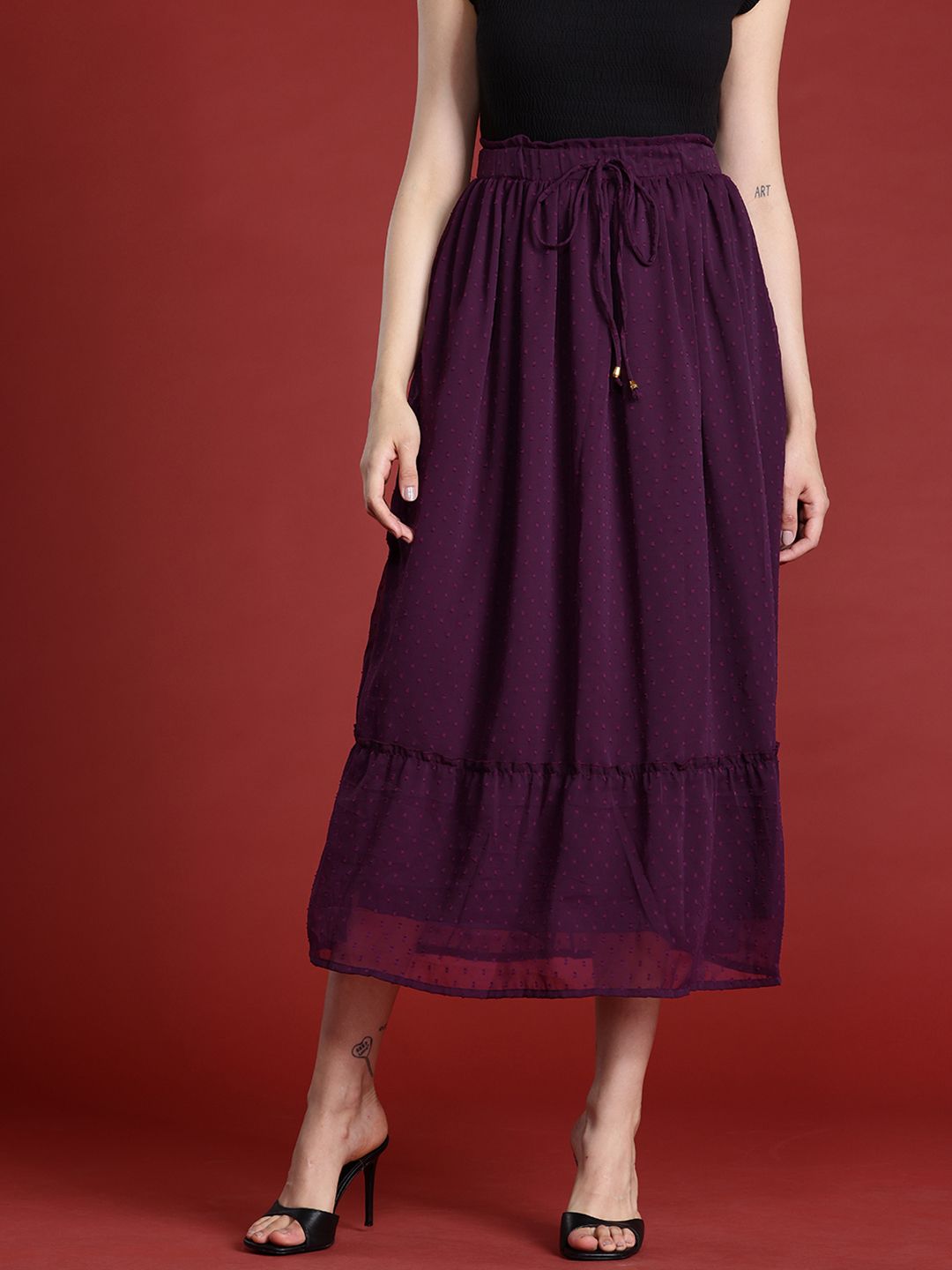 all about you Women Dobby Weave Midi Flared Skirt