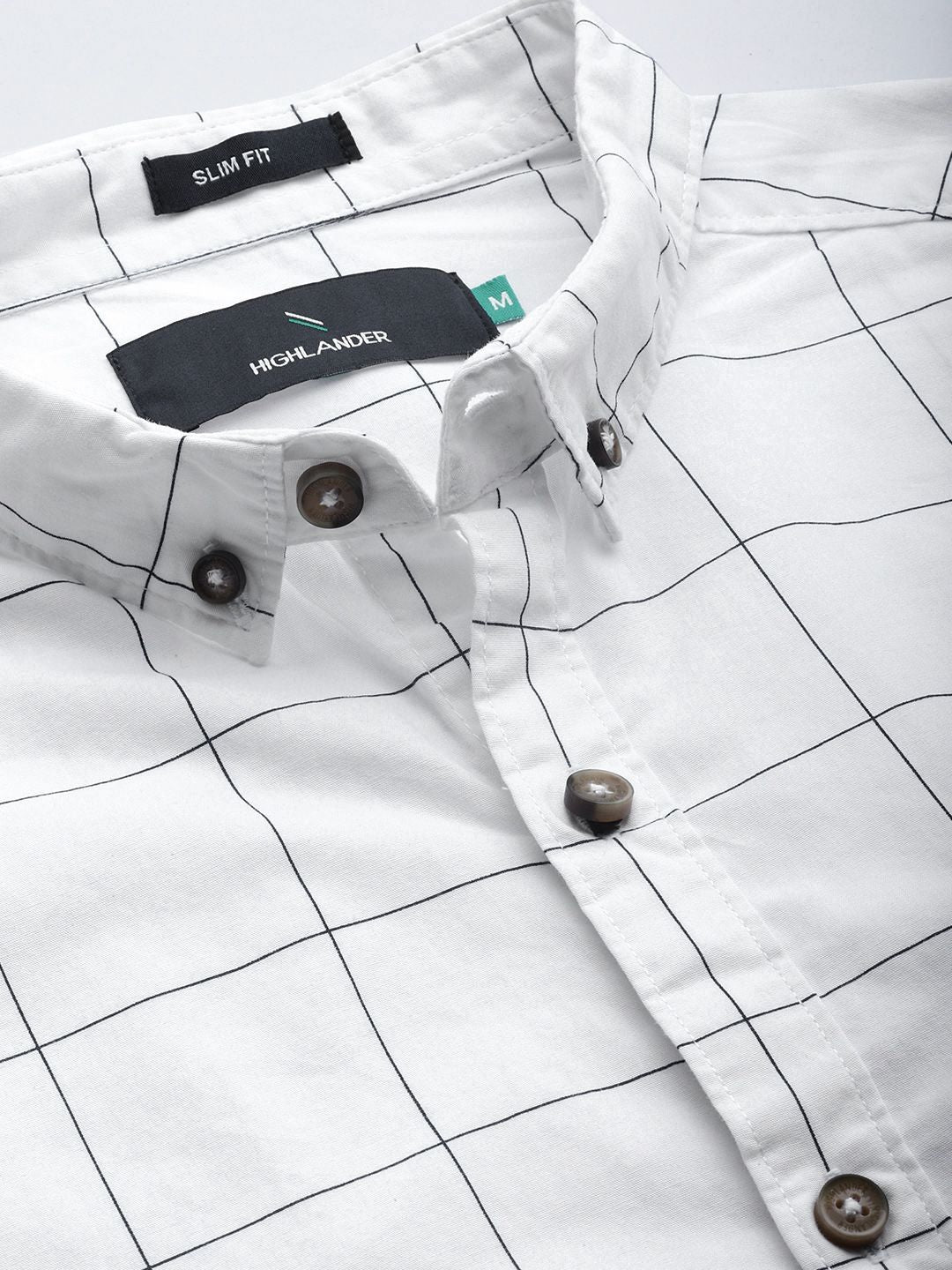 HIGHLANDER Men White & Blue Slim Fit Checked Casual Shirt