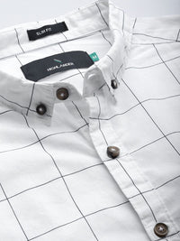 HIGHLANDER Men White & Blue Slim Fit Checked Casual Shirt