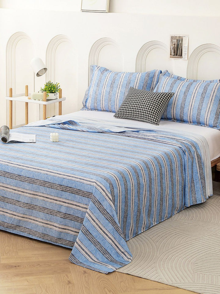 Story@home Aviator Blue 240 TC Cotton Striped King Bedsheet with 2 Pillow Covers