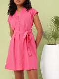 DressBerry Elegant Charm Smocked Waist Tie Up A-Line Mini Dress