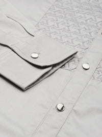 House of Pataudi Pure Cotton Geometric Embroidered Party Shirt