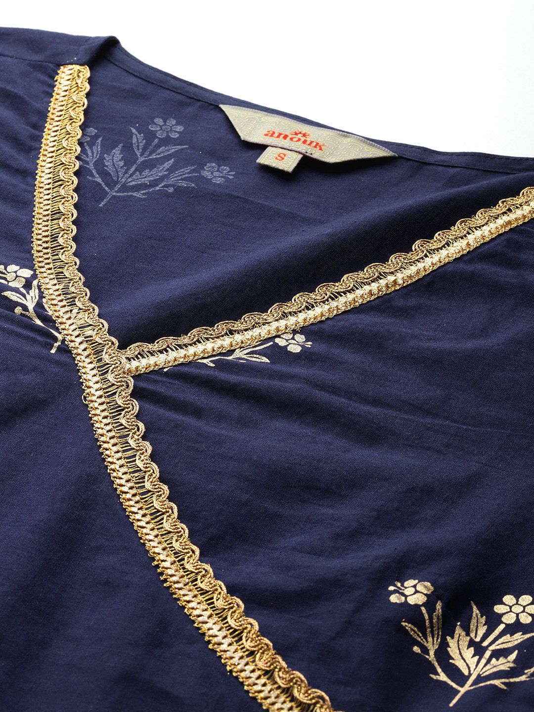 Anouk Foil Print Angrakha Gotta Patti Pure Cotton Kurta with Salwar
