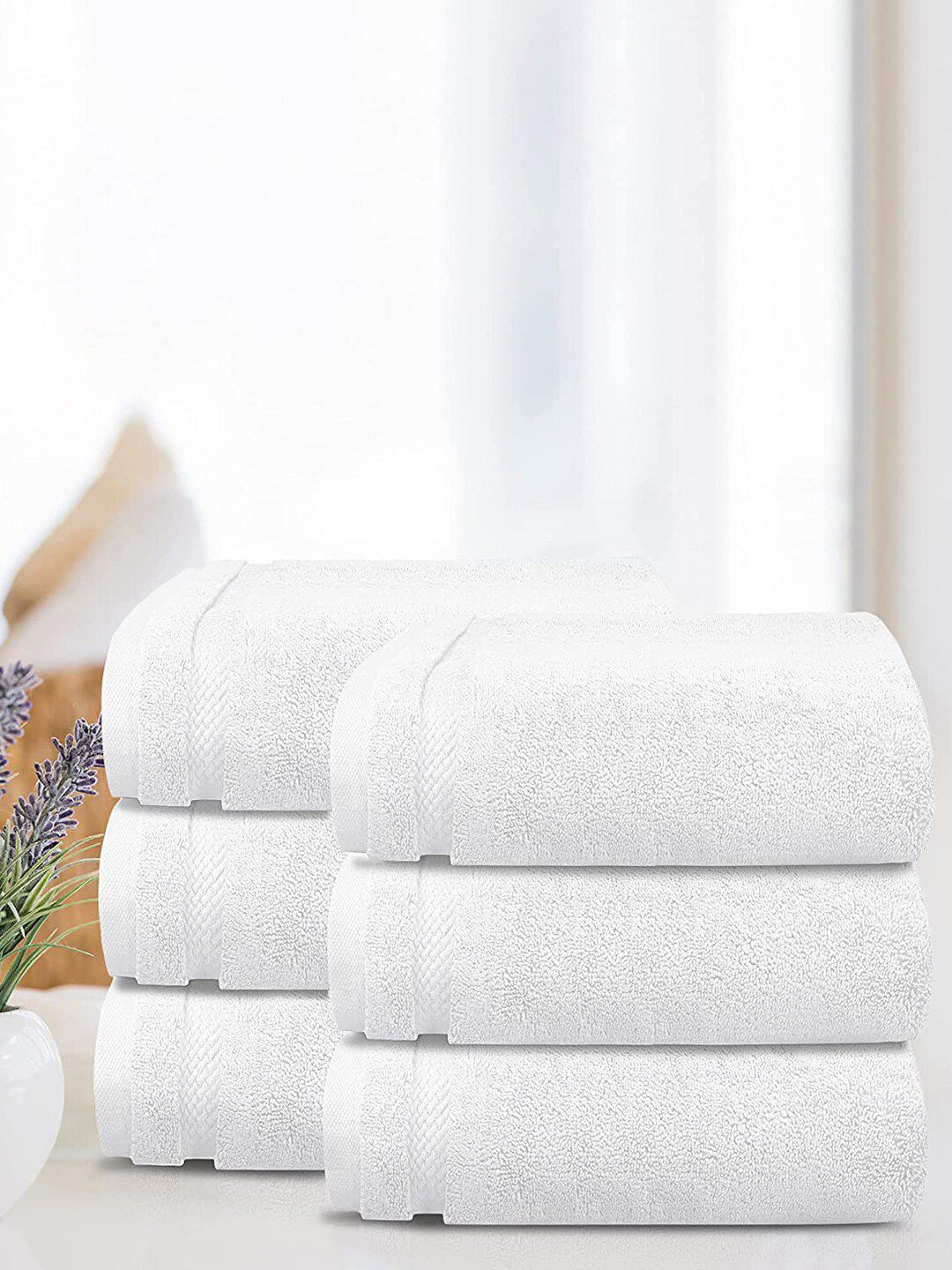 MYTRIDENT Unisex Set of 6 White 625 GSM Cotton Face Towel