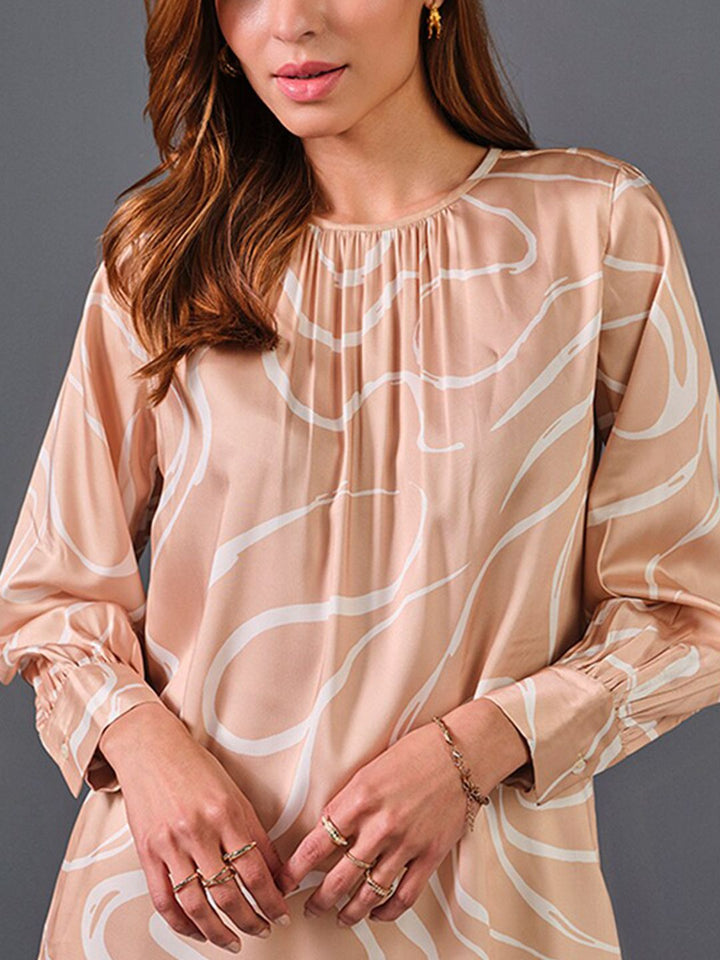 AND Abstract Printed Cuffed Sleeves Top