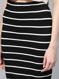 SASSAFRAS Black & White Striped Pencil Skirt