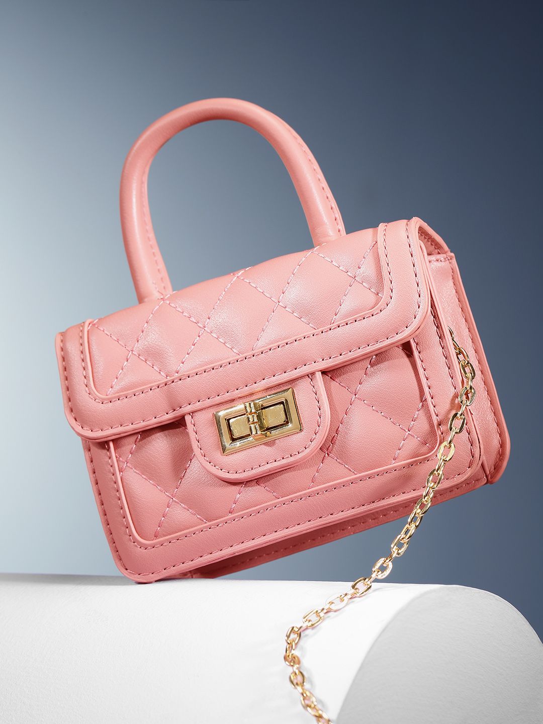 DressBerry Textured Miniature Satchel Bag with Quilted