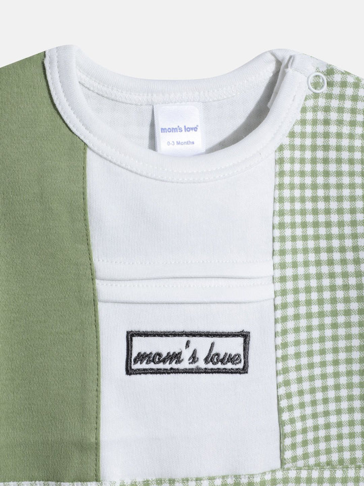 Moms Love Infant Boys Checked Pure Cotton Romper