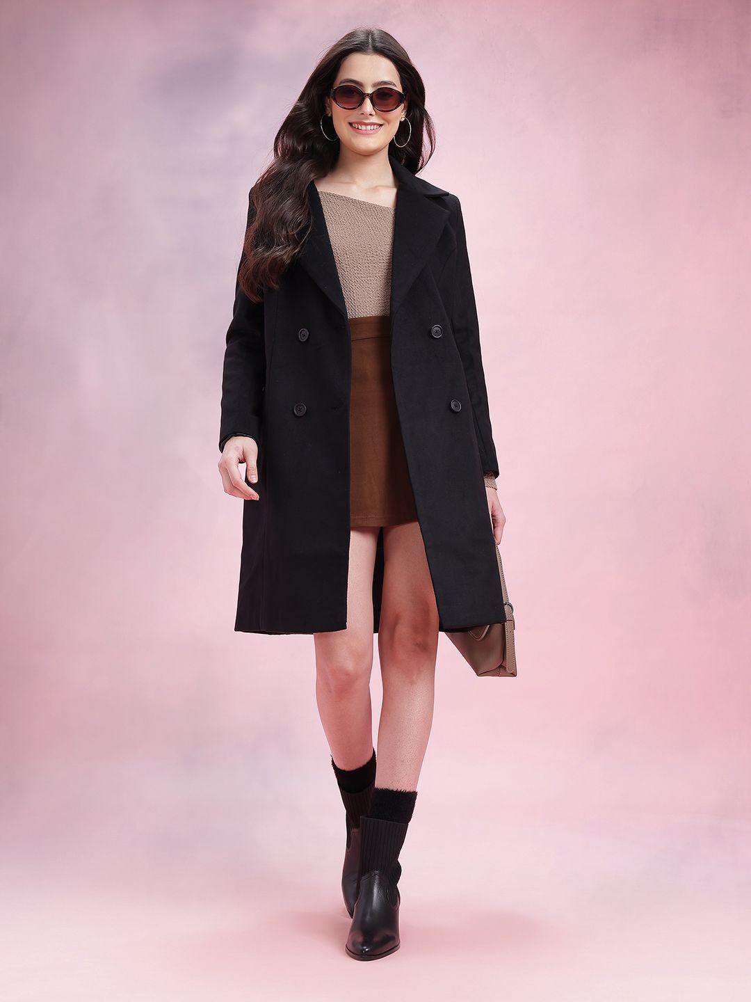 DressBerry Notched Lapel Collar Double-Breasted Regular Fit Overcoat