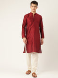 SOJANYA Men Maroon Solid Straight Kurta