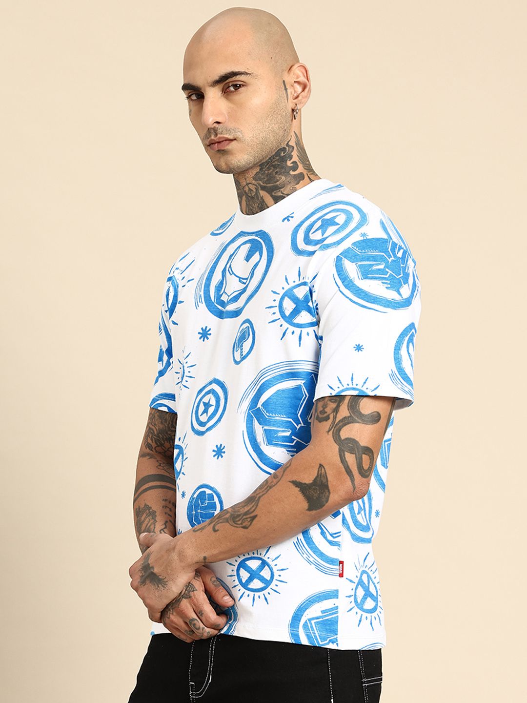 Being Human Marvel Printed Drop-Shoulder Sleeves Relaxed Fit Pure Cotton T-shirt