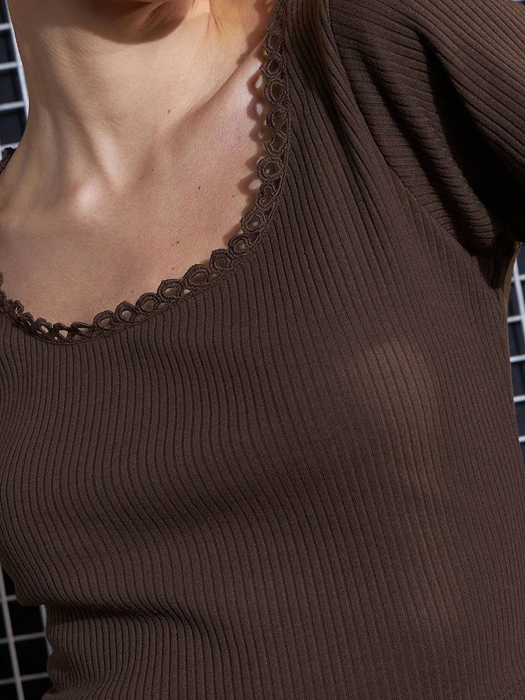 SASSAFRAS Brown Square Neck Crop Top