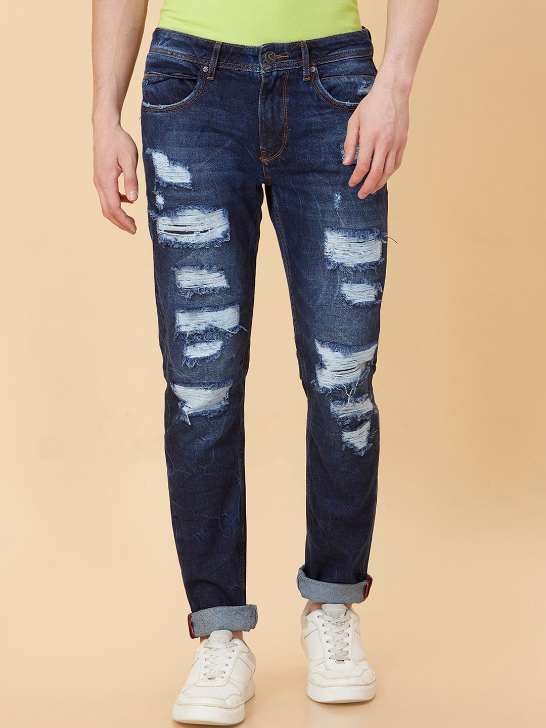 Being Human Men Slim Fit Highly Distressed Heavy Fade Stretchable Jeans