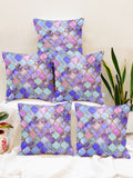 STITCHNEST Blue & Pink Set of 5 Geometric Square Cushion Covers