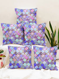 STITCHNEST Blue & Pink Set of 5 Geometric Square Cushion Covers
