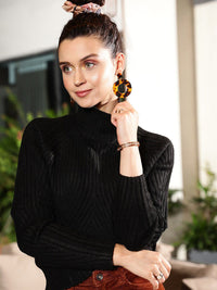 STREET 9 Women Black Ribbed Crop Pullover