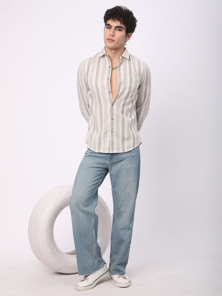 VASTRADO Men Classic Slim Fit Opaque Striped Casual Shirt