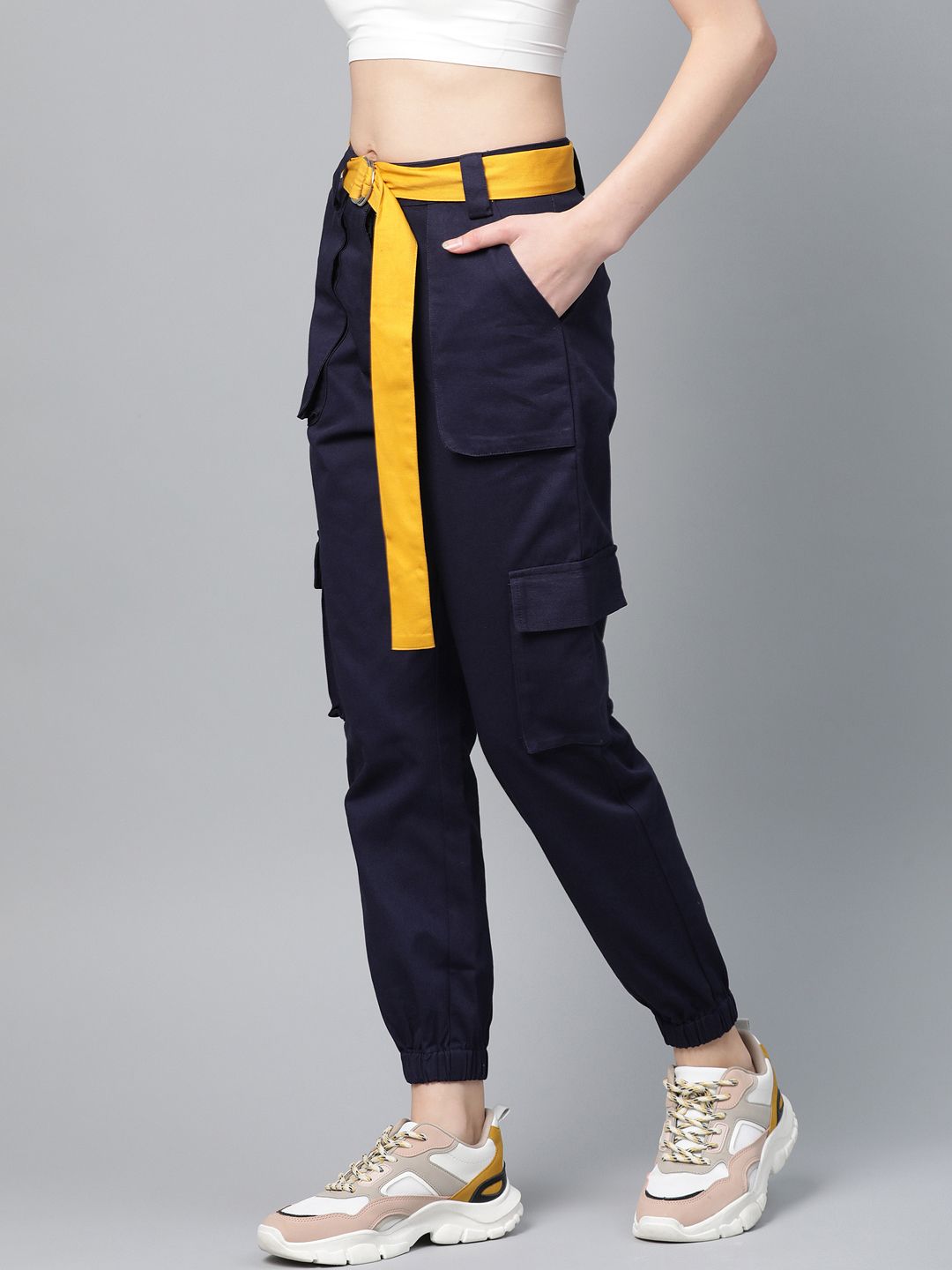 STREET 9 Women Navy Blue Regular Fit Solid Cargos