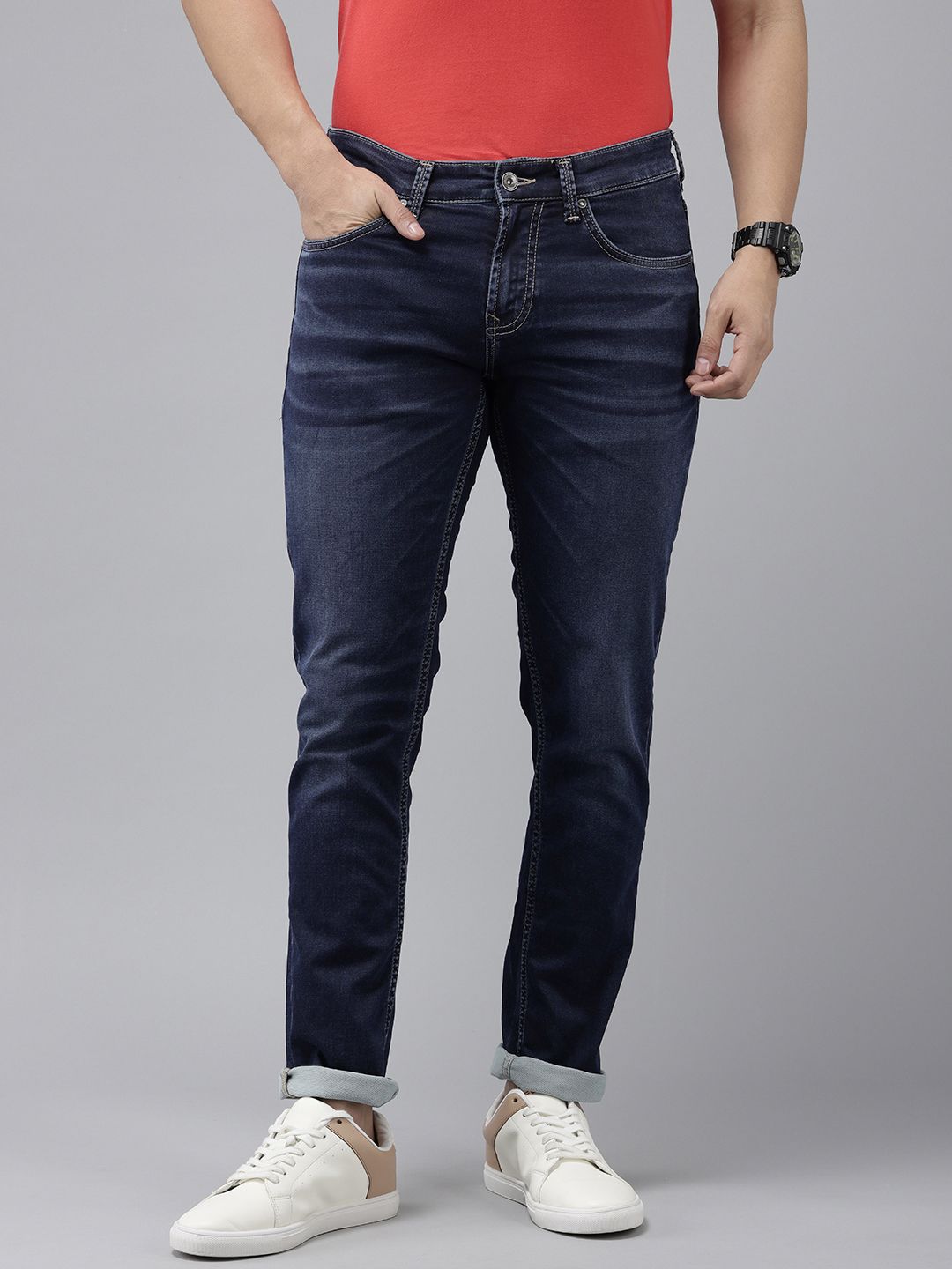 SPYKAR Men Slim Fit Low-Rise Light Fade Stretchable Jeans