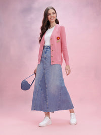 DressBerry Women Ribbed Floral Crochet Acrylic Cardigan