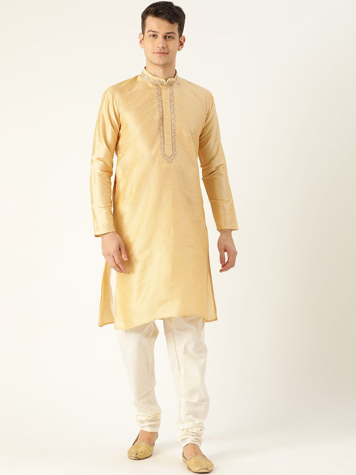 SOJANYA Men Beige Yoke Design Straight Kurta