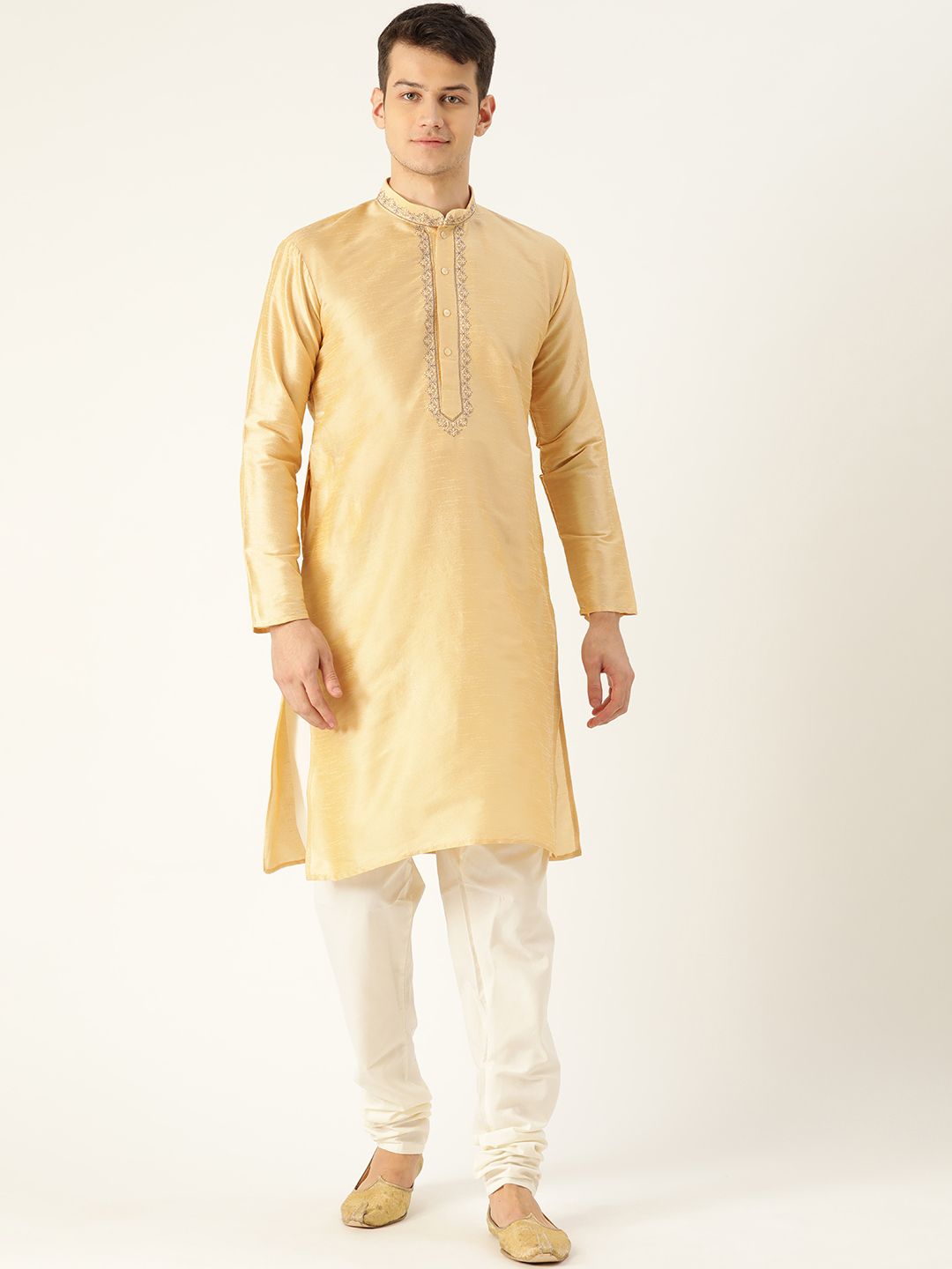 SOJANYA Men Beige Yoke Design Straight Kurta