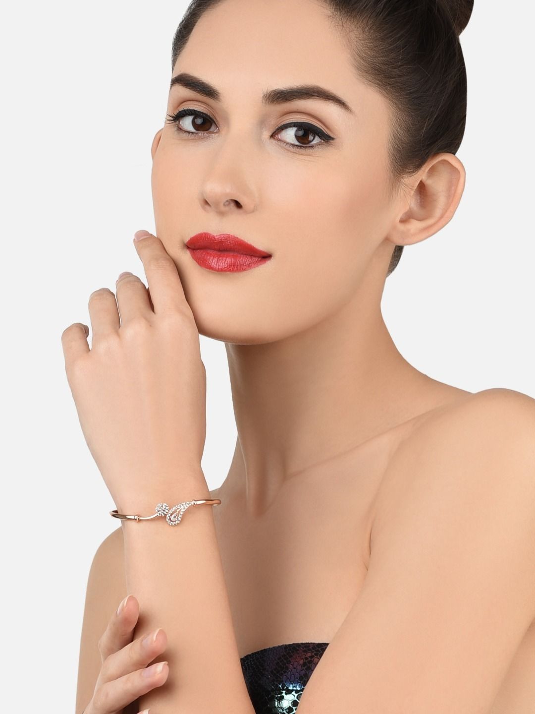 Set Wanita Zaveri Pearls 2 Gelang Kada Cubic Zirconia Cubic Zirconia &amp; Putih Bersalut Emas Rose