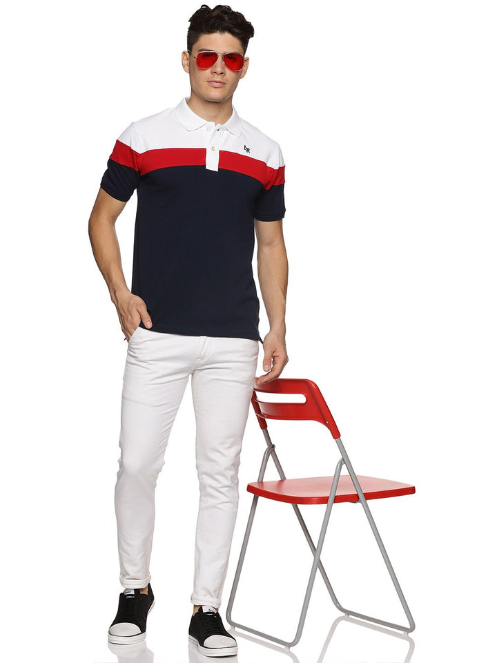 ADRO Colourblocked Cotton Polo Collar T-shirt