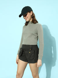 STREET 9 Women Beautiful Grey Solid Knitted Top