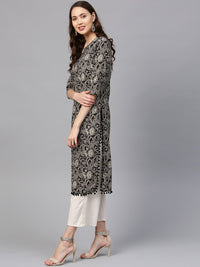 SOJANYA Women Black & Beige Printed Straight Kurta