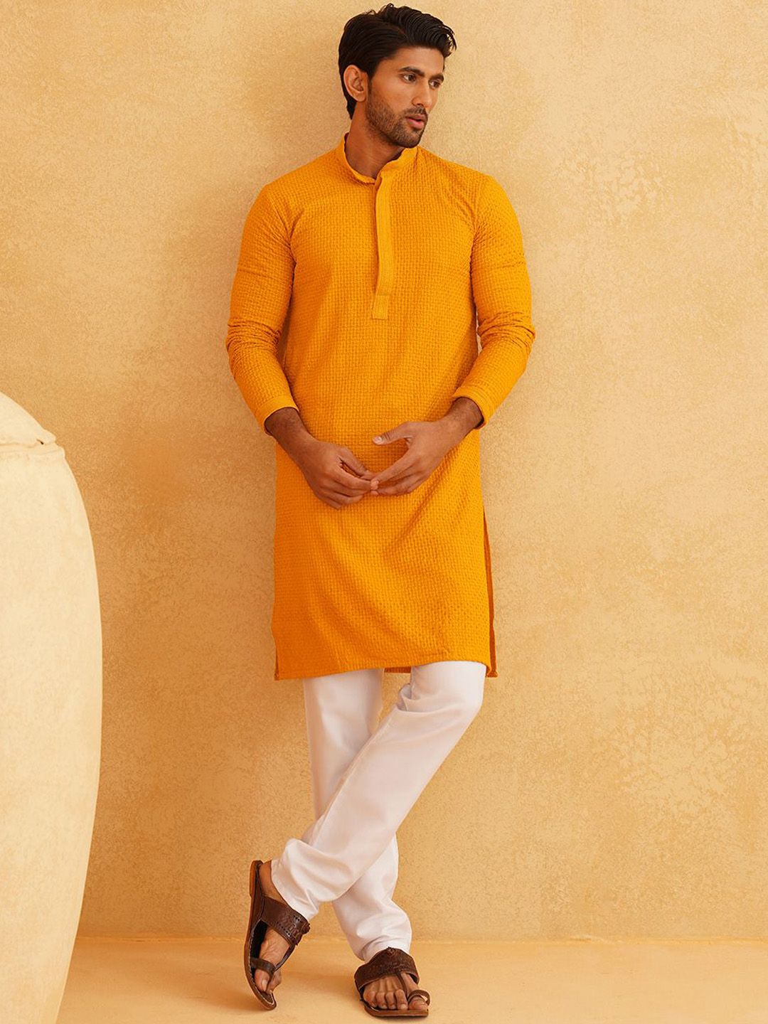 SOJANYA Geometric Embroidered Regular Pure Cotton Straight Kurta With Churidar