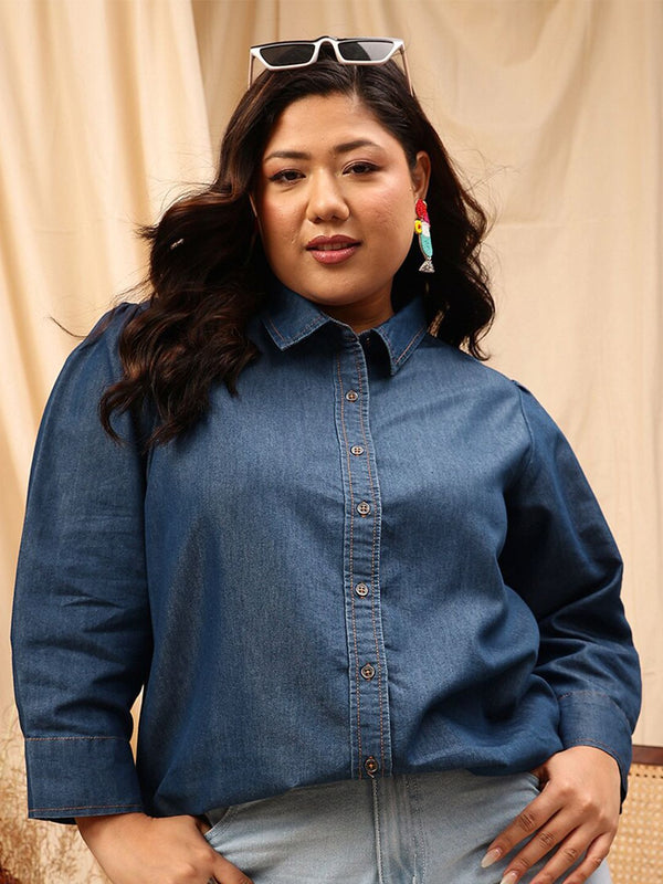 CURVY STREET Comfort Opaque Chambray Cotton Casual Shirt