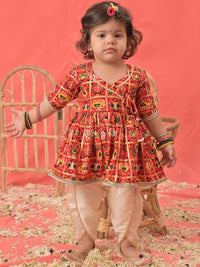 VASTRAMAY Girls Ethnic Motifs Printed Angrakha Kurta With Dhoti Pants