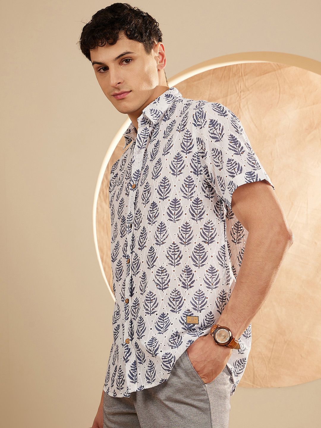 DENNISON Semi Sheer Block Printed Oversized Casual Shirt