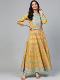 W Women Mustard Yellow & Red Sustainable Printed Top with Skirt