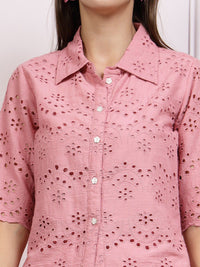 Athena Geometric Printed Shiffli Cotton Shirt Style Top