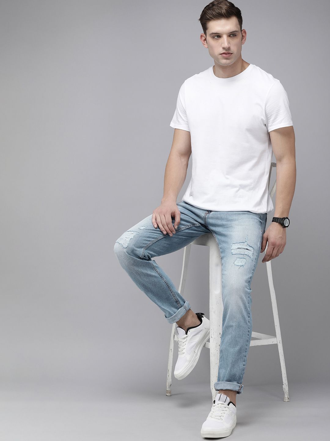 SPYKAR Men Ricardo Comfort Fit Mid-Rise Highly Distressed Heavy Fade Stretchable Jeans